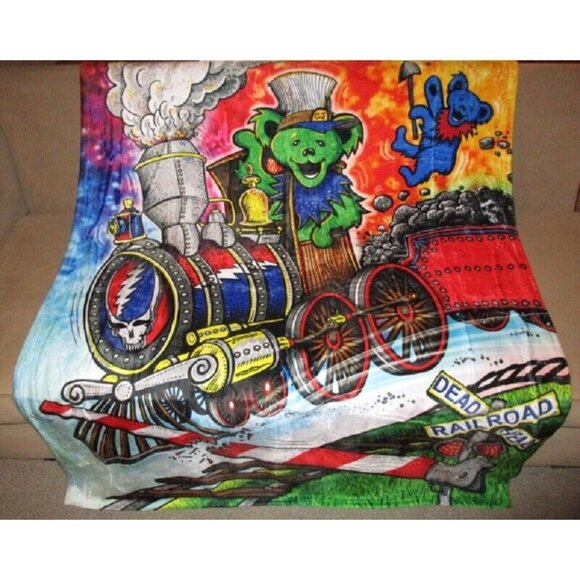 New Grateful Dead Casey Jones SOFT Plush Throw Gift Blanket Fleece Dancing Bears - Picture 2 of 4